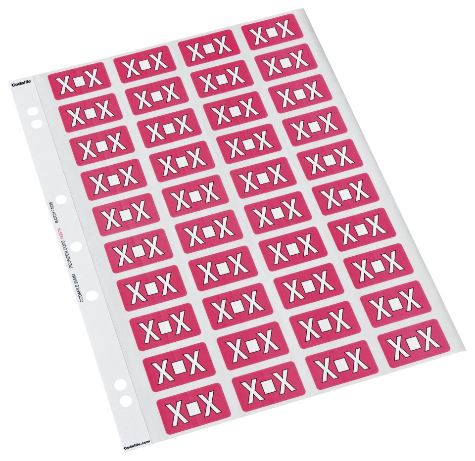 Codafile Lateral File Labels Alpha Letter X 25mm Sheet 40