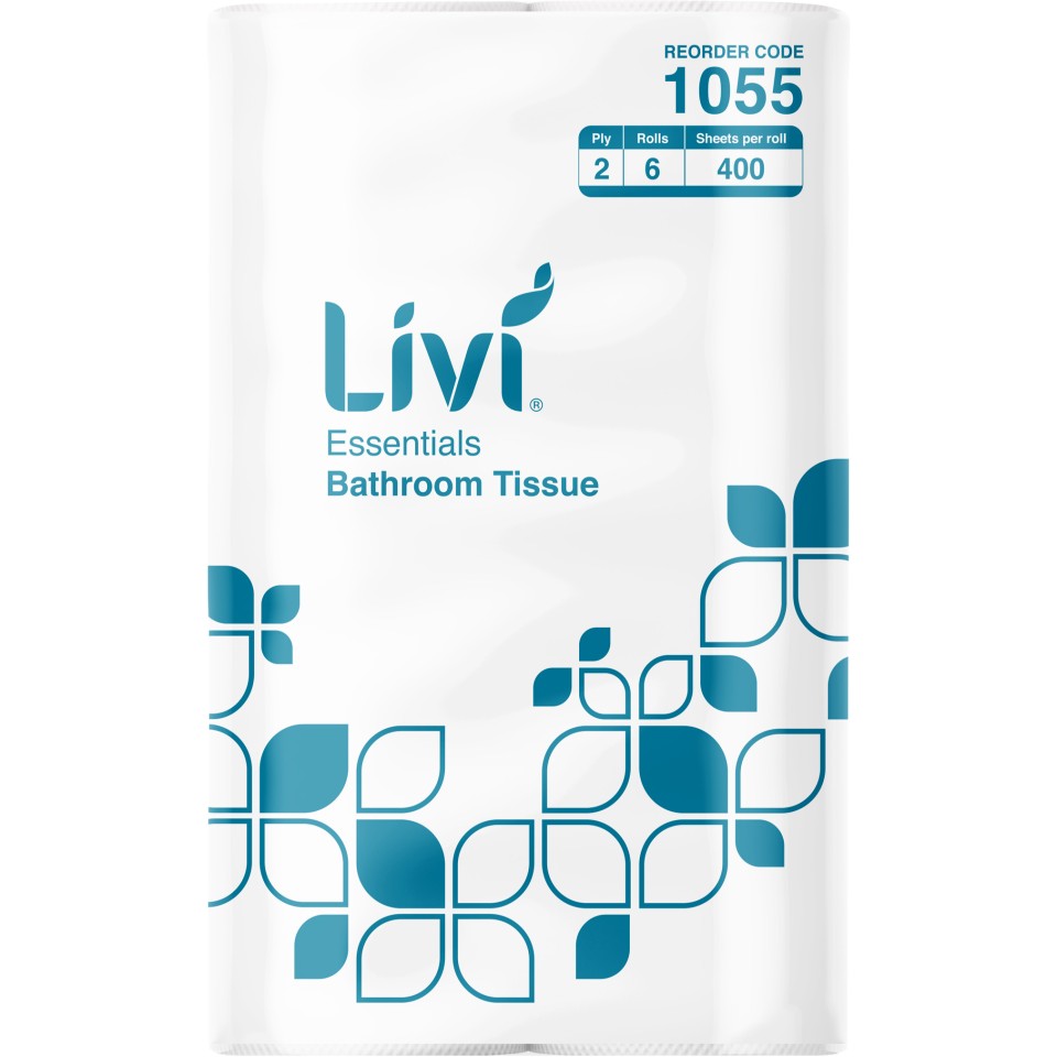 Livi Essentials Toilet Tissue 2 Ply White 400 Sheets per Roll 1055 / 6 Rolls per Pack / Carton of 36