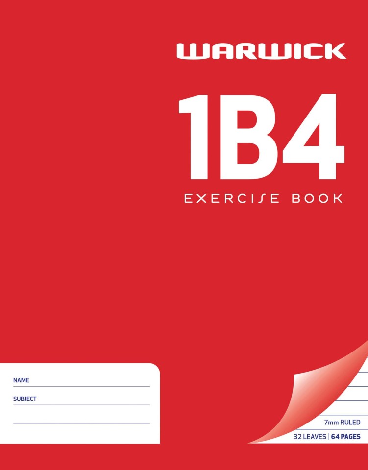 Warwick 1B4 Exercise Book 7mm Ruled 230x180mm 32 Leaf