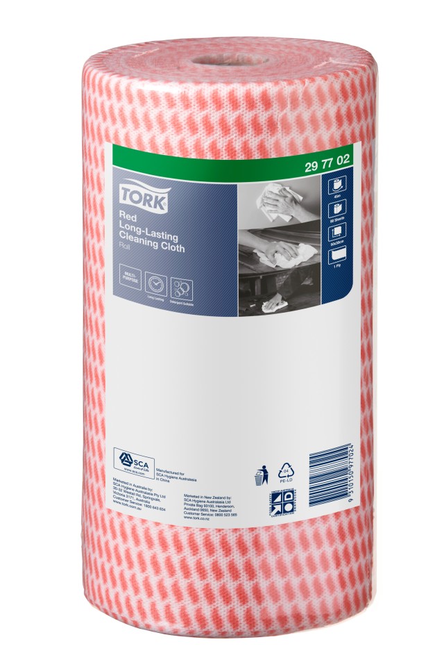 Tork Red Long-Lasting Cleaning Cloth 297702 50cm x 30cm 90 Sheets Per Roll