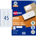 Avery Quick Peel Address Labels Sure Feed Inkjet Printers 58 x 17.8mm 2250 Labels (936061 / J8156) image