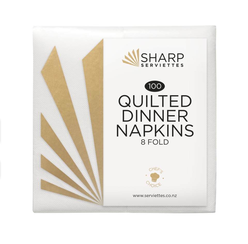 Sharp Quilted Dinner Napkin 8 Fold Pack/100 White (Carton/10)