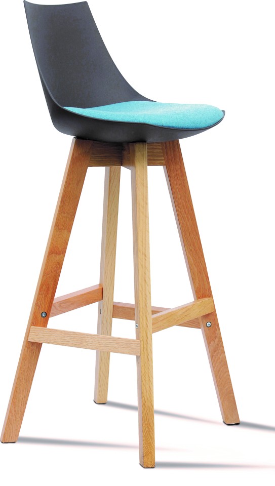 Knight Luna Black Barstool With Oak Base & Upholstered Cushion Ice Blue