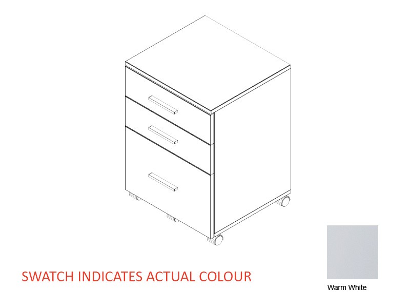 Zealand Mobile 3 Drawer 465(w)x500(d)x660(h) 18mm Melamine Panel with Lock White