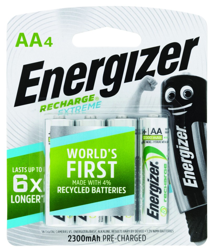 Energizer Recharge Extreme AA Battery NiMH Pack 4