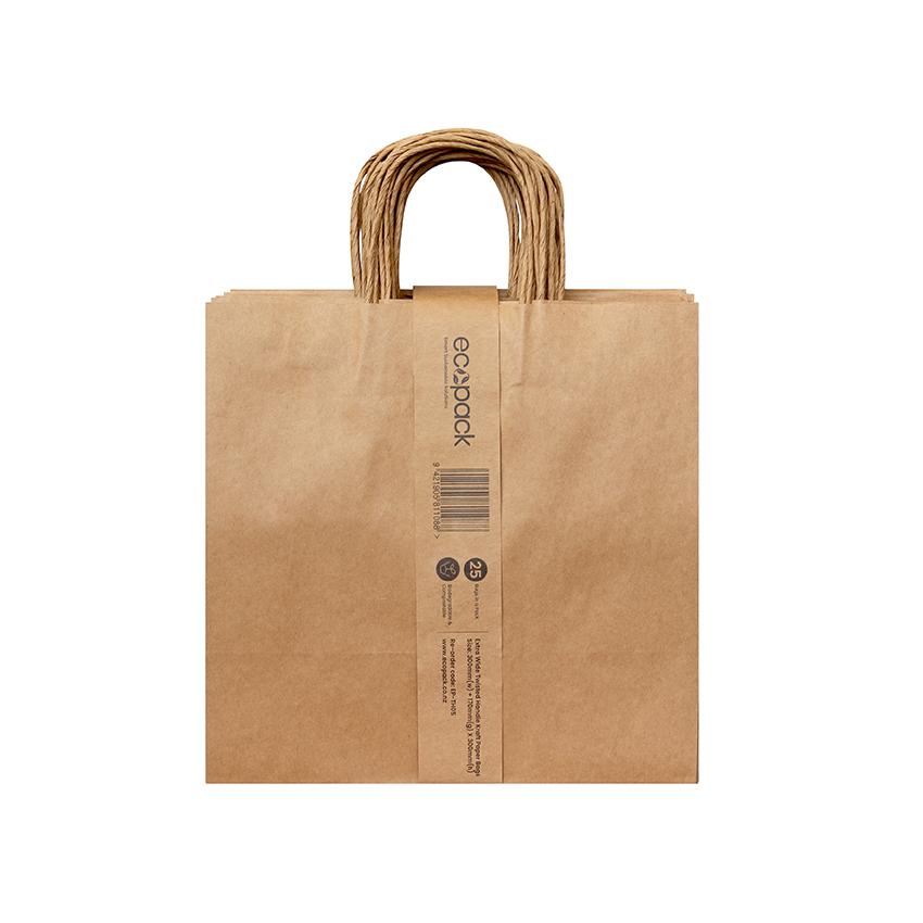 ecopack EP-TH05 300(w)+175(g) x 300(h)mm Twisted Handle Paper Bags XL/Takeaway Packet Of 25