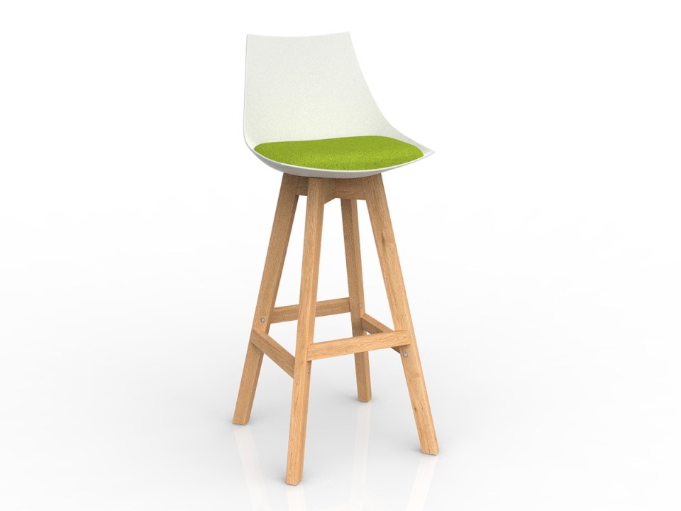 Knight Luna White Barstool With Oak Base & Upholstered Cushion Avocado