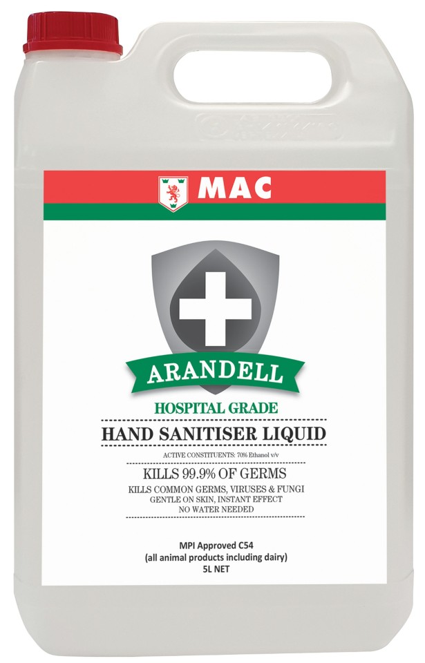 MAC Arandell Premium NZ Made Hand Sanitiser Liquid 5 Litre