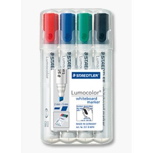 Staedtler 351 Lumocolor Whiteboard Marker Chisel Tip 2-5.0mm Assorted Colours Set 4