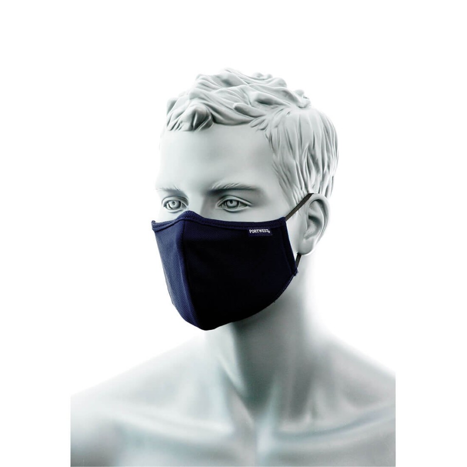 Cv35 3 Ply Anti-microbial Fabric Face Mask With Nose Band Pack/25 - Navy