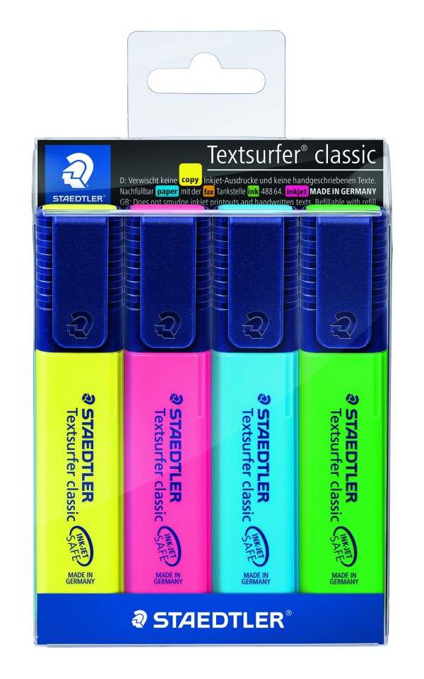 Staedtler Textsurfer Classic Highlighter Assorted Colours Pack 4