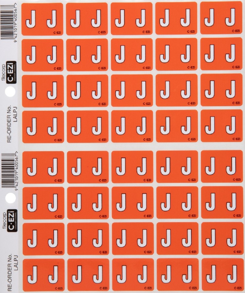 Filecorp C-Ezi Lateral File Labels Alpha Letter J 24mm Sheet 40