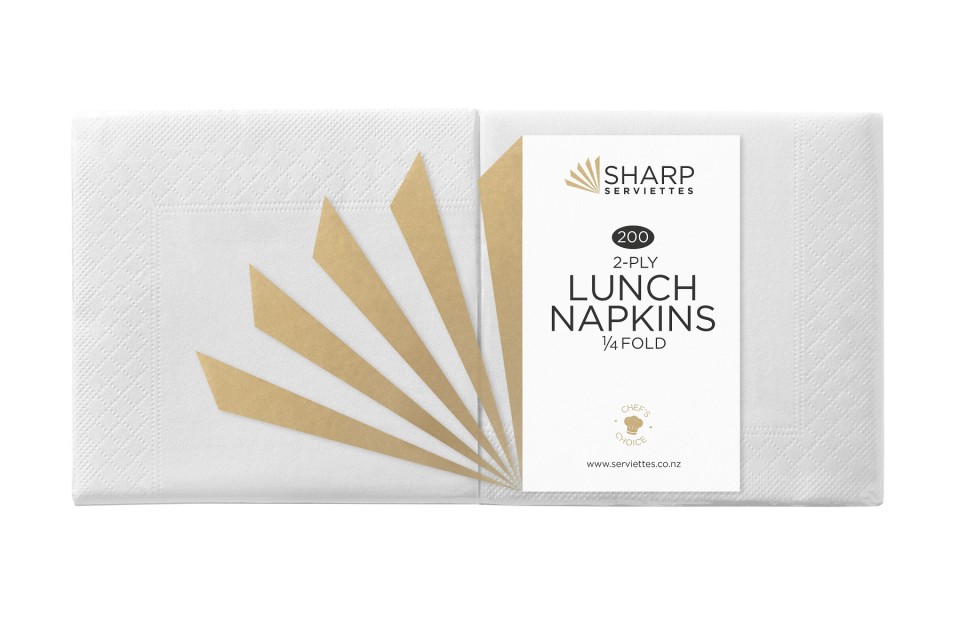 Sharp Napkins Luncheon 2 Ply 1/4 Fold White Carton 3000