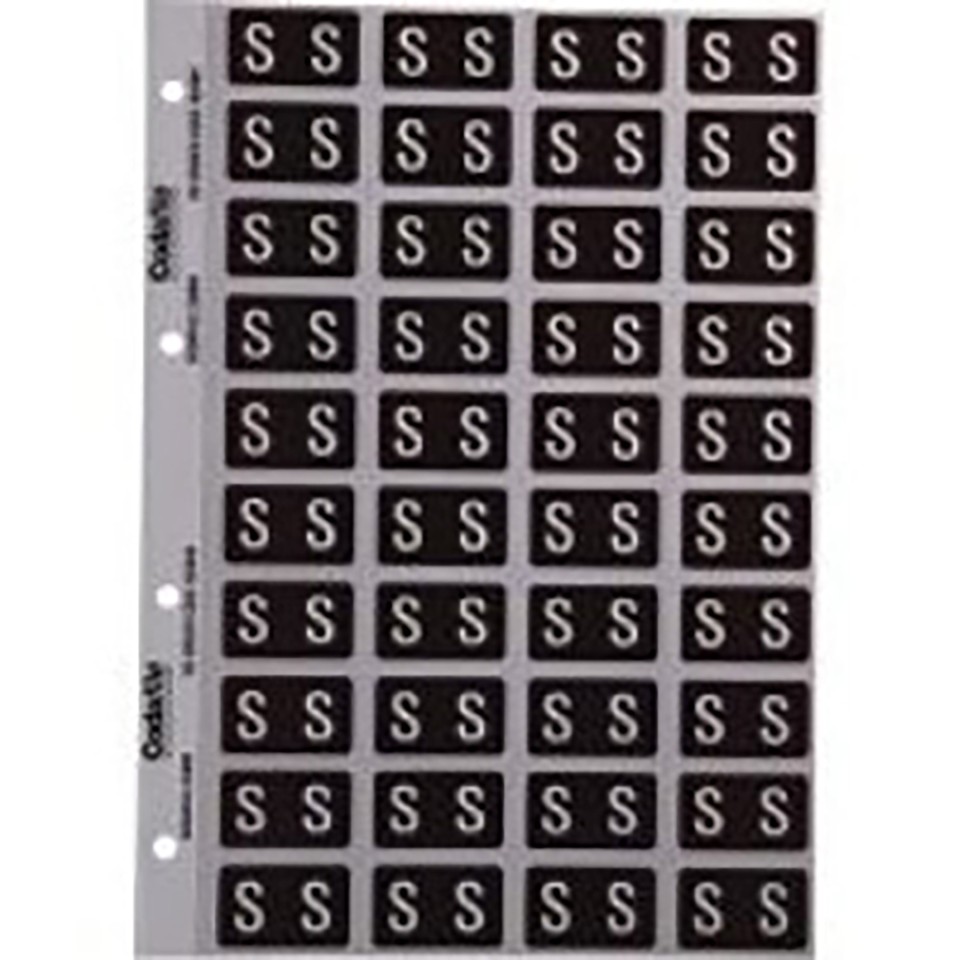 Codafile Lateral File Labels Alpha Letter S 25mm Pack 1 Sheet