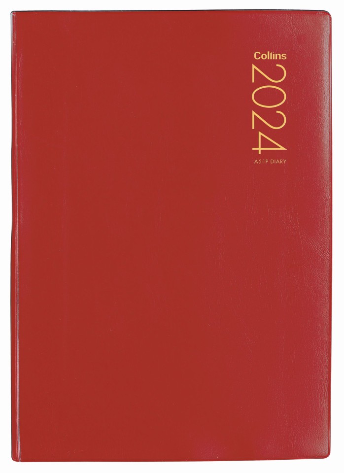 Collins 2024 PVC Limp Cover Diary A5 Day To Page Red