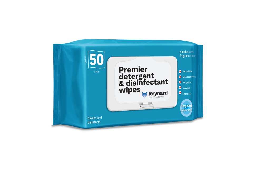 Reynard Premier Detergent and Disinfectant Wipes - 50 Wipes Per Pack