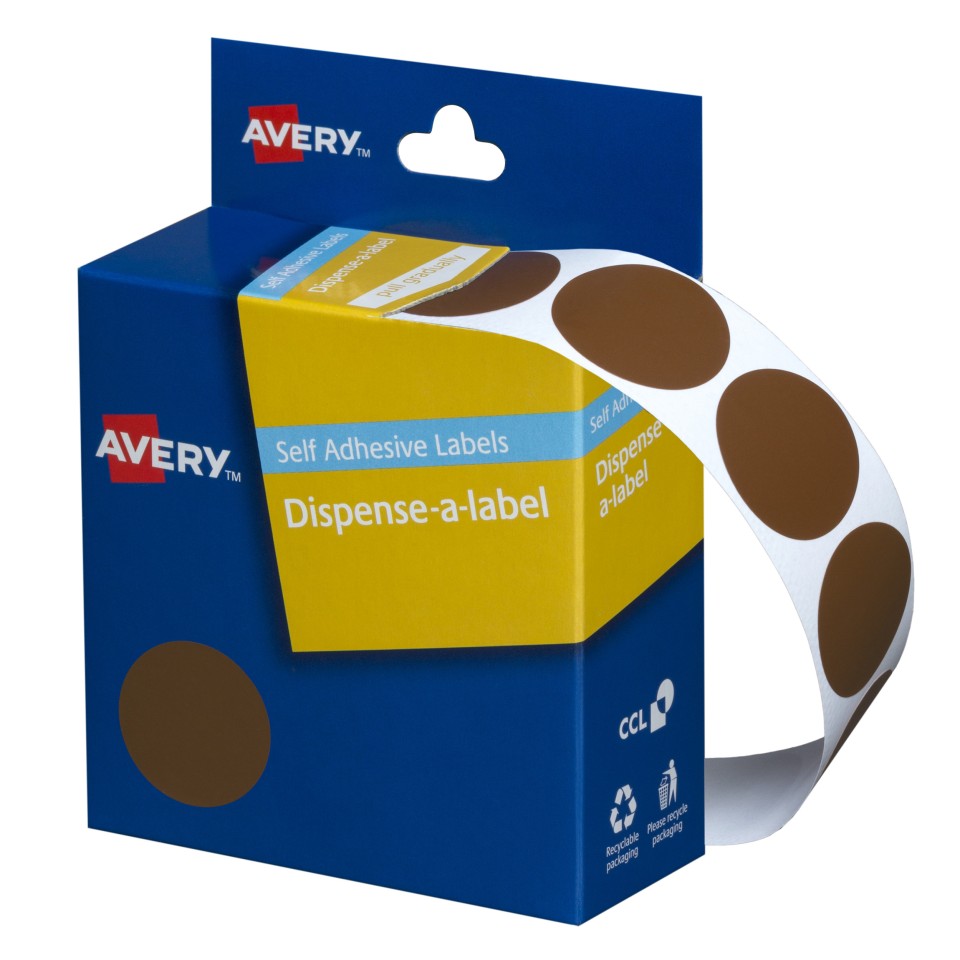 Avery Dot Stickers Dispenser Brown 24mm Diameter 500 Labels 937245