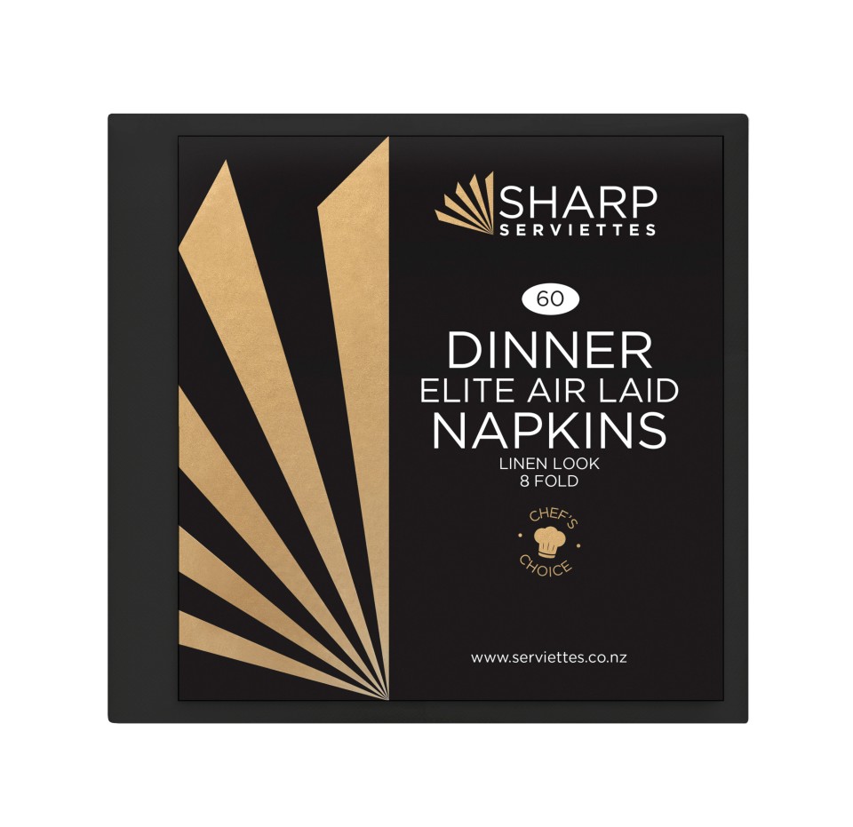 Sharp Elite Linen Style Dinner Napkin 8 Fold Pack/60 Black (Carton/16)