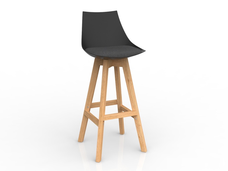 Knight Luna Black Barstool With Oak Base & Upholstered Cushion Charcoal