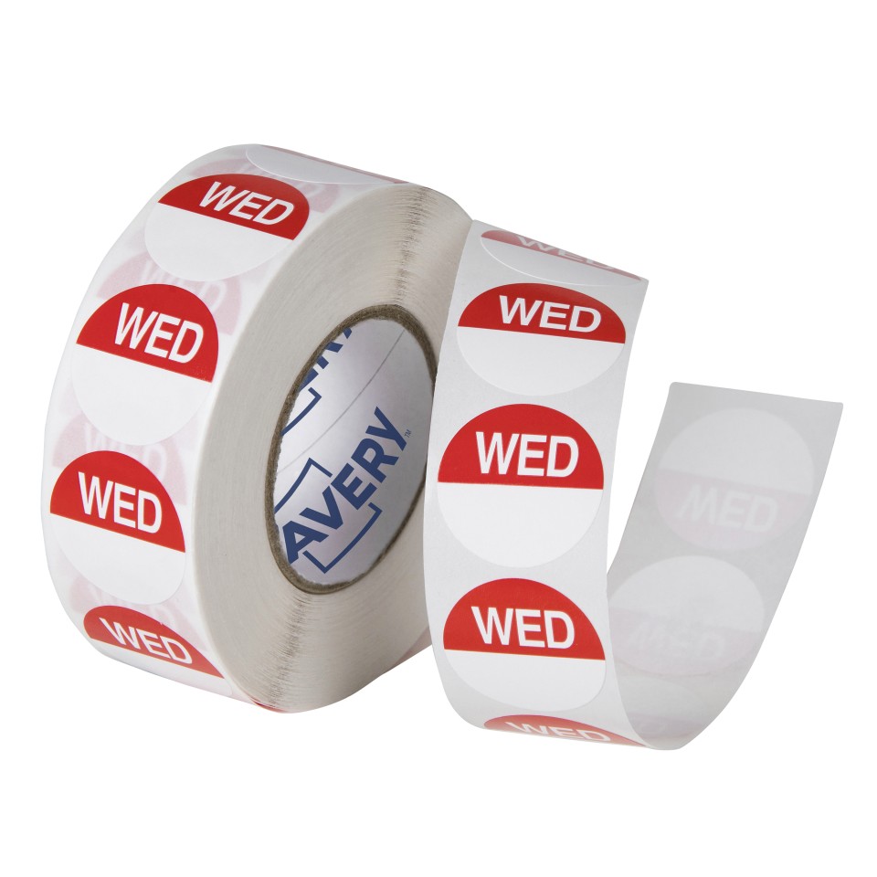 Avery Day Rotation Labels Wednesday Removable Round 937331 24mm Red Roll 1000