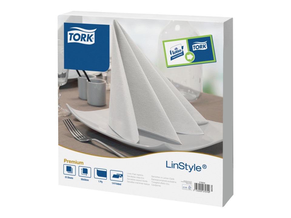 Tork 478870 Linstyle XL Dinner Quarterfold Napkins White Pkt25