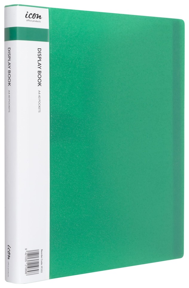 Icon Display Book With Insert Spine A4 40 Pockets Green