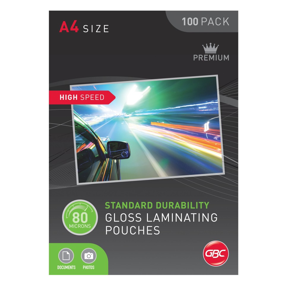 GBC Laminating Pouches High Speed A4 80 Micron Pack 100