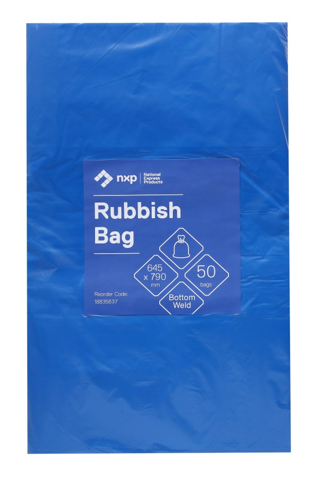 60L Blue Handled rubbish bag 25mu 645 x 790mm pack of 50