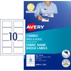 Avery Name Badge Labels Laser Printer Fabric Print&Divide 980040/L7427 88x52mm White Pack 150 Label image