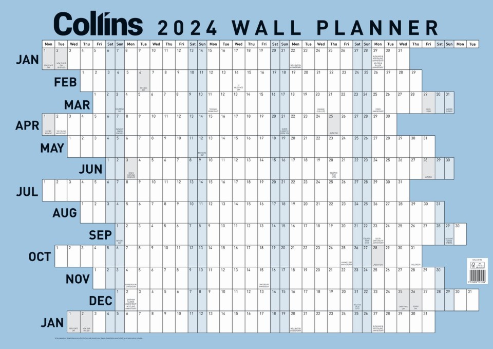 Collins 2024 Wall Planner 700x990mm Blue