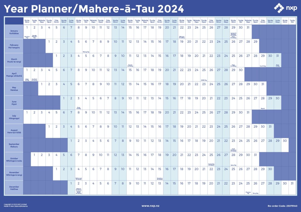 NXP 2024 Wall Planner A1 Double Sided Laminated Blue