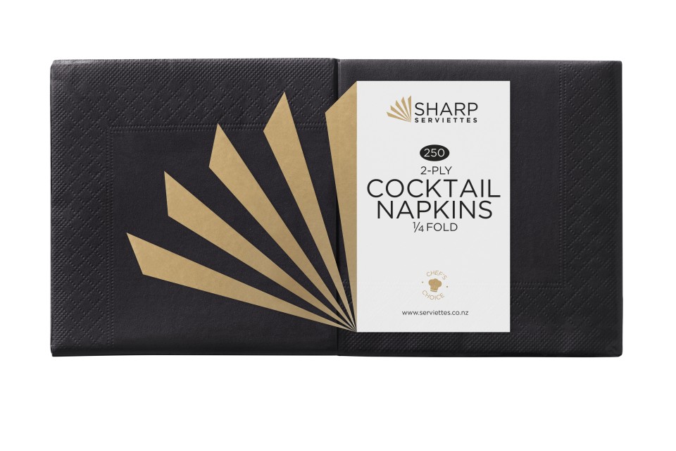 Sharp Lunch Napkin 2ply Quarter Fold Pack/200 Black (Carton/15)