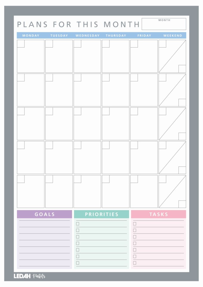 Ledah Pastels Monthly Desk Planner A4 20 Sheets