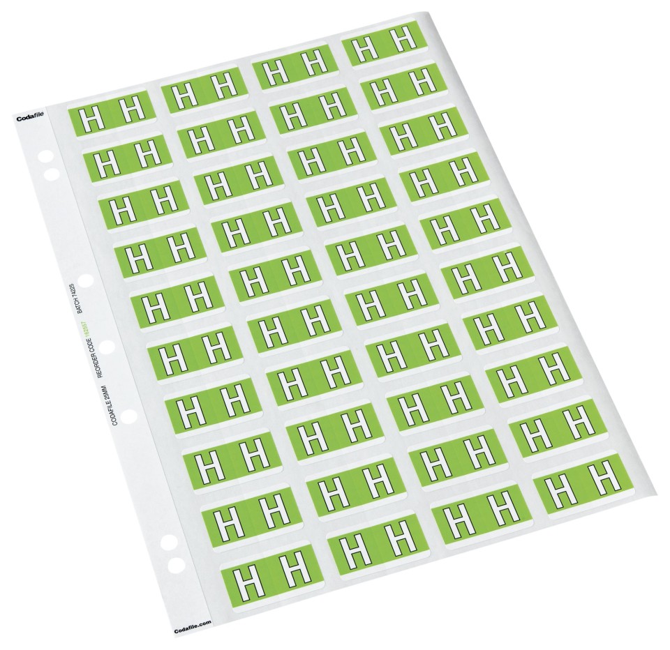 Codafile Lateral File Labels Alpha Letter H 25mm Pack 1 Sheet