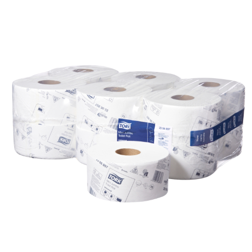 Tork T2 Universal Mini Jumbo Toilet Roll 1 Ply White 400 meters per Roll 2306897 Carton of 12