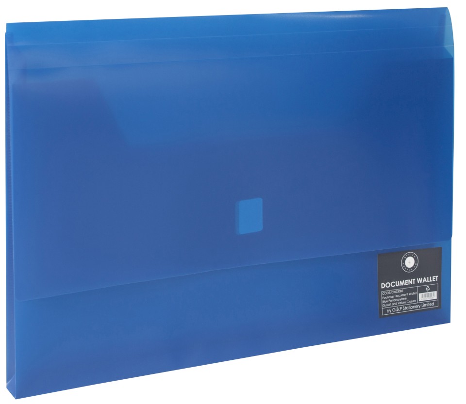 Document Wallet Polypropylene Foolscap Translucent Hook Loop Blue