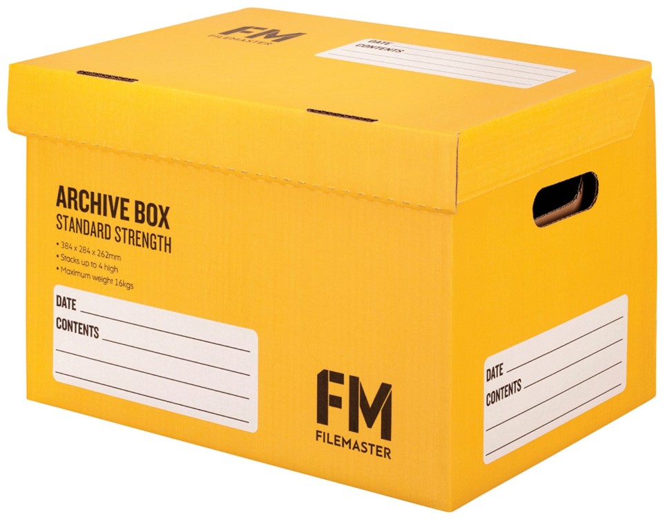 FM Box Archive Yellow Standard Strength 384x284x262mm Inside Measure