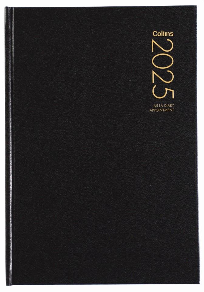 Collins 2025 Diary Day To Page Hardcover Appointment A5 Black