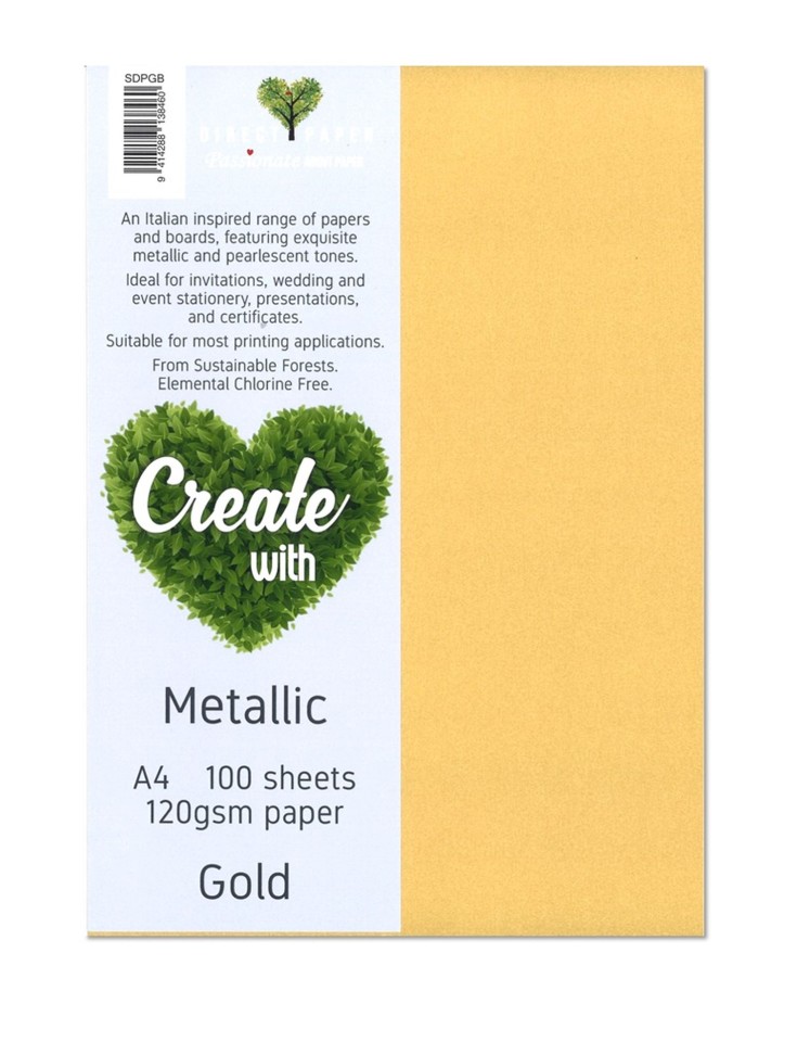 Metallic Paper 120gsm Gold A4 Pack 100