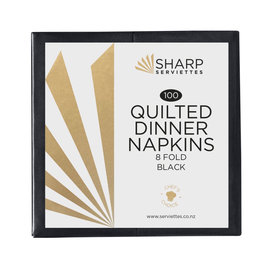 Sharp Quilted Dinner Napkin 8 Fold Pack/100 Black (Carton/10)