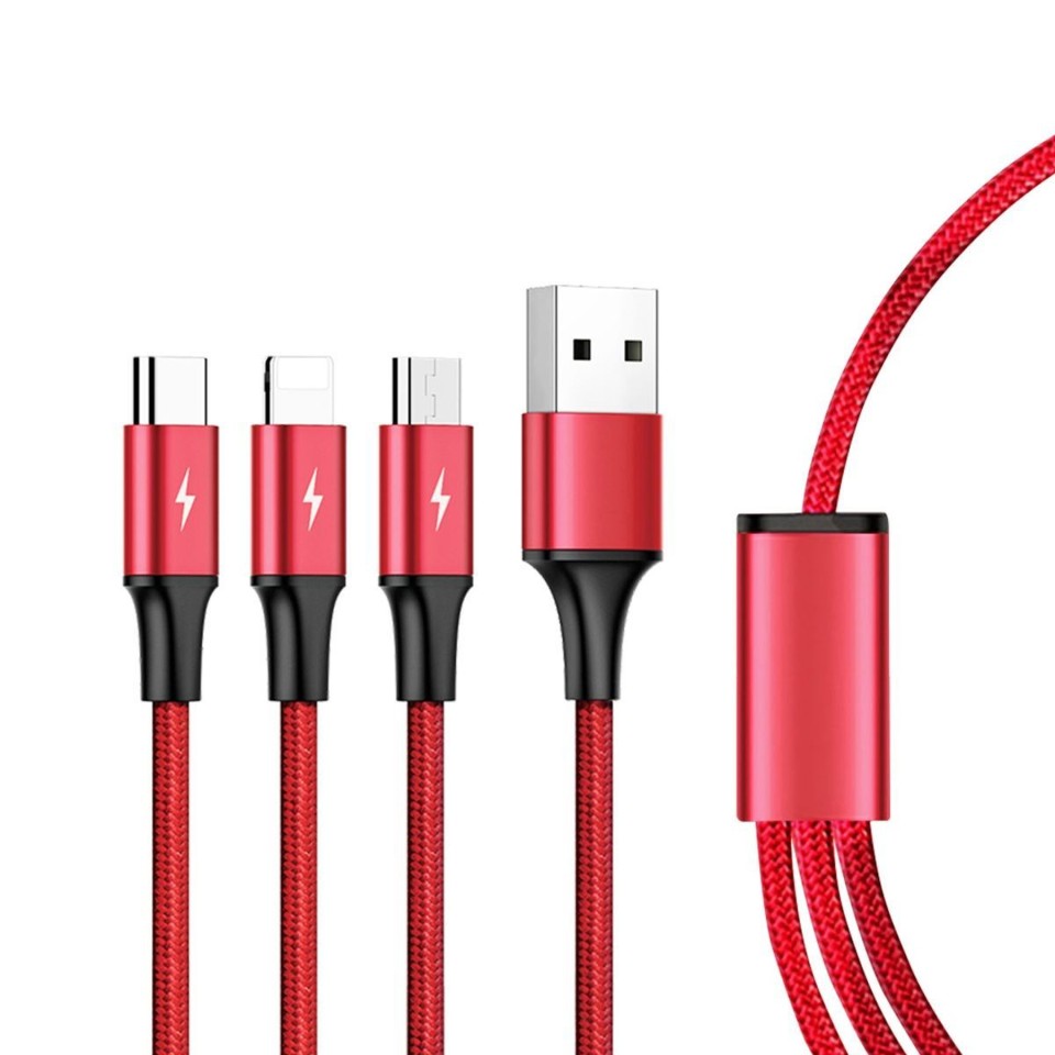 Unitek 1.2m Usb 3-in-1 Charge Cable Red