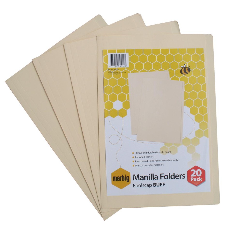 Marbig Manilla File Folder Foolscap Buff Pack 20
