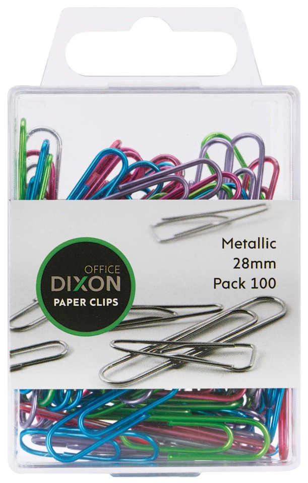 Dixon Paper Clips Round 28mm Metallic Coloured Box 100