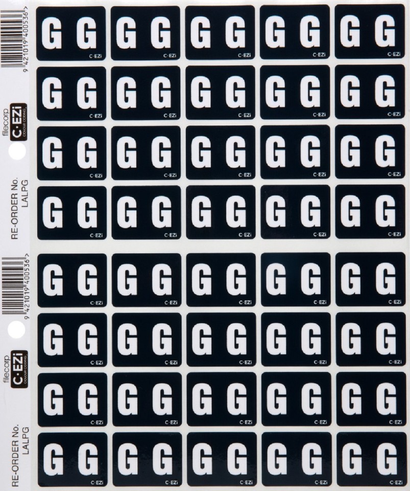 Filecorp C-Ezi Lateral File Labels Alpha Letter G 24mm Sheet 40