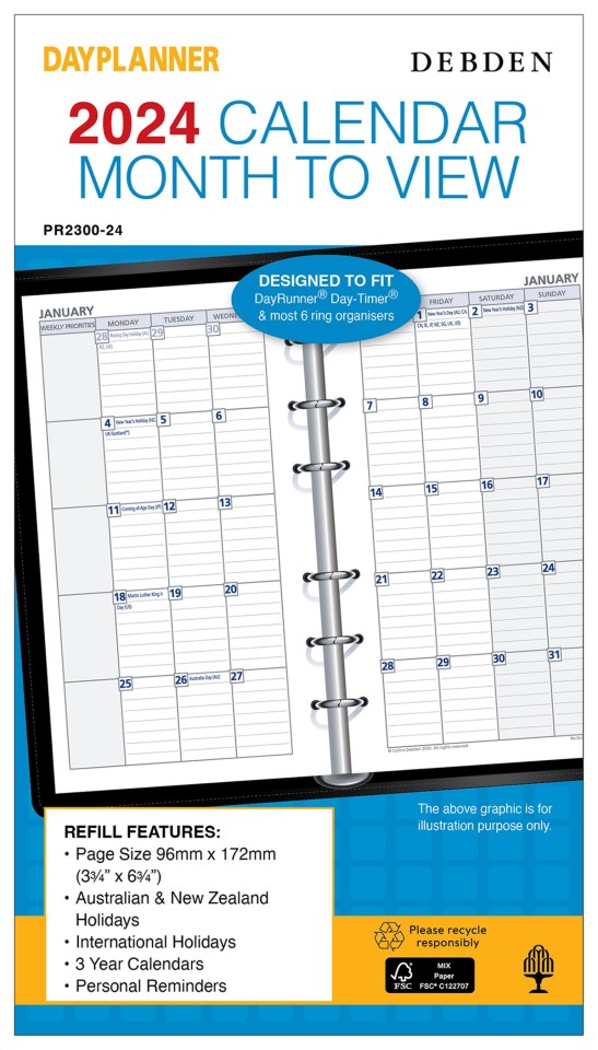 Debden 2024 Dayplanner Personal Refill Month To View