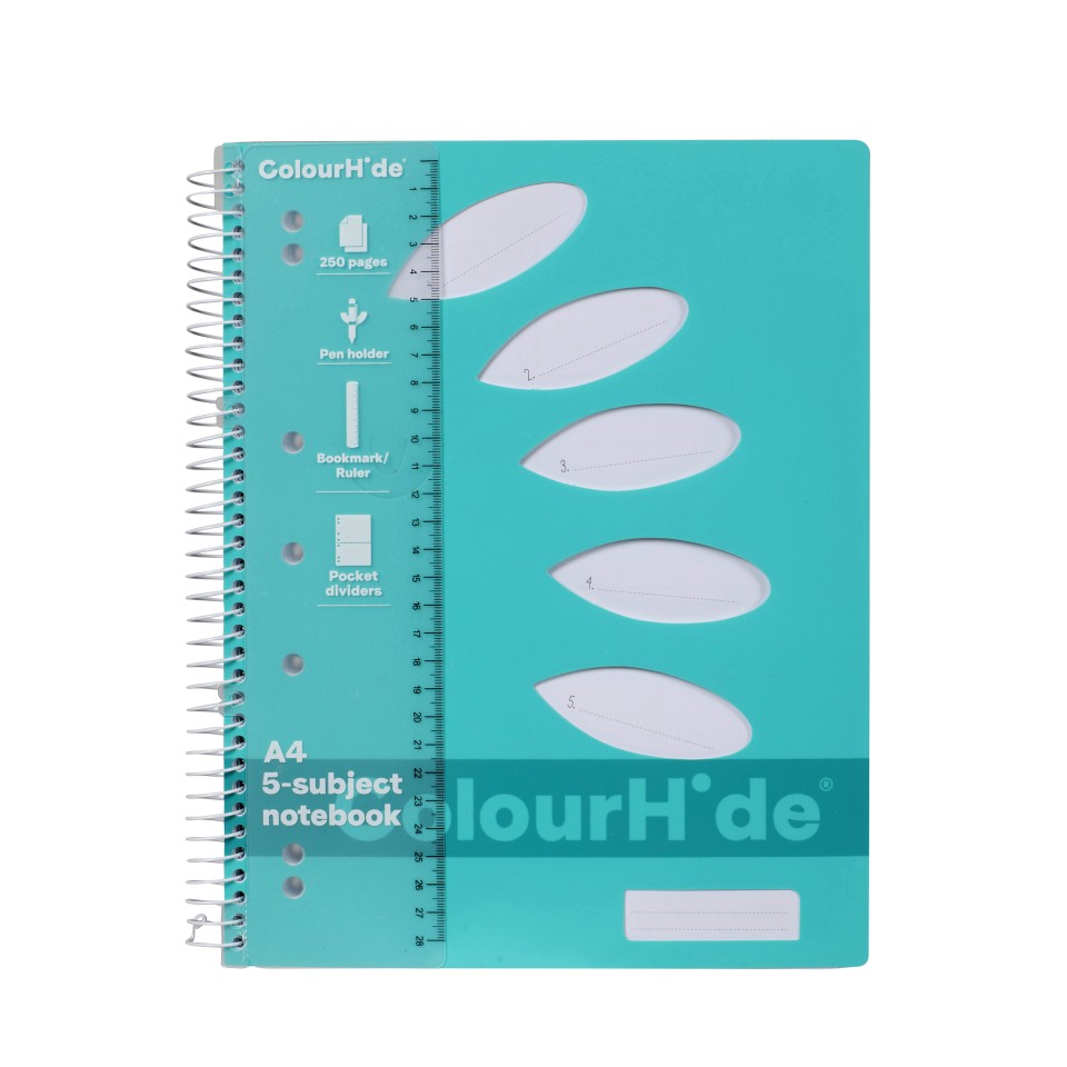 Colourhide 5 Subject Notebook A4 250 Page Aqua