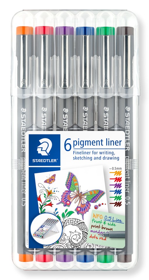 Staedtler Pigment Liner 308 Fineliner 0.5mm Assorted Colours Pack 6