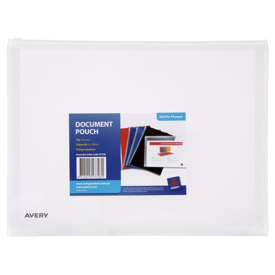 Avery Document Pocket With Zip Clear