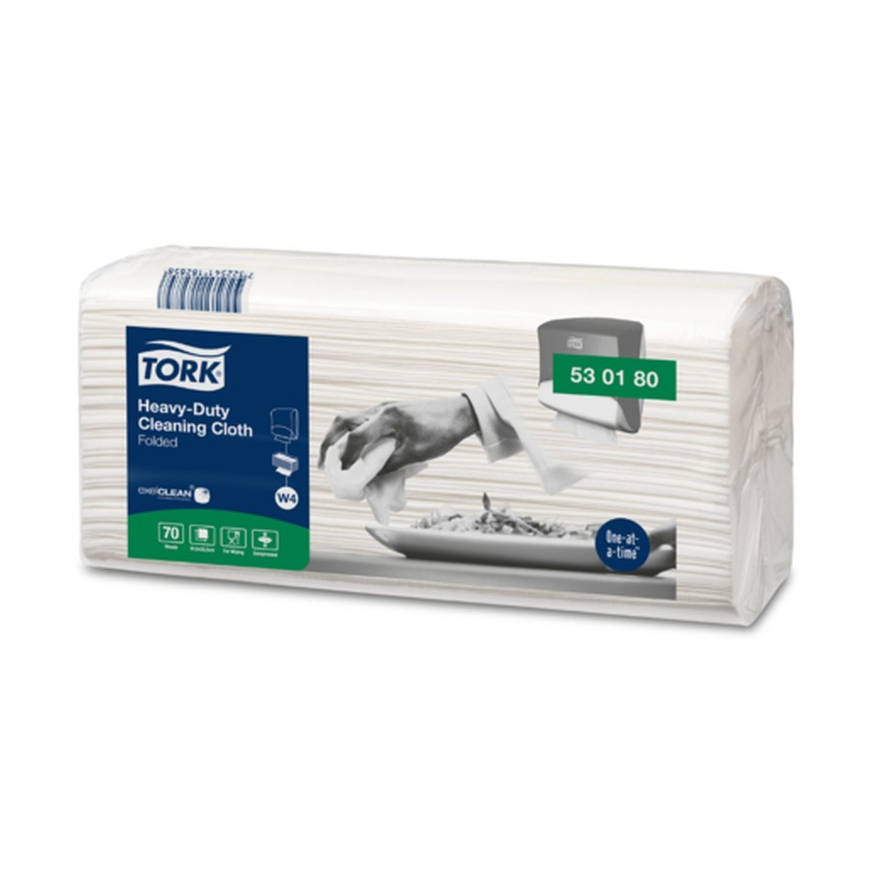Tork W4 Heavy-Duty Cleaning Cloth Folded 530180 White 1 Ply 70 Cloths 4 Packs