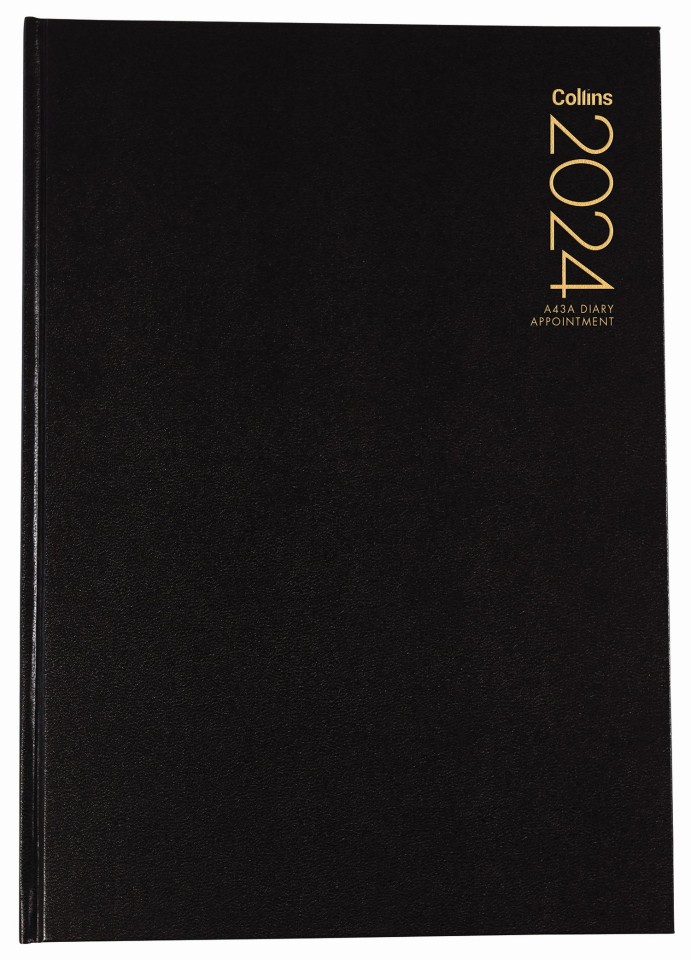 Collins 2024 Hardcover Appointment Diary A4 Week To View Black